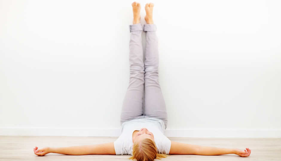 Legs Up The Wall Viparita Karani Yoga Pose Stock Photo | Adobe Stock