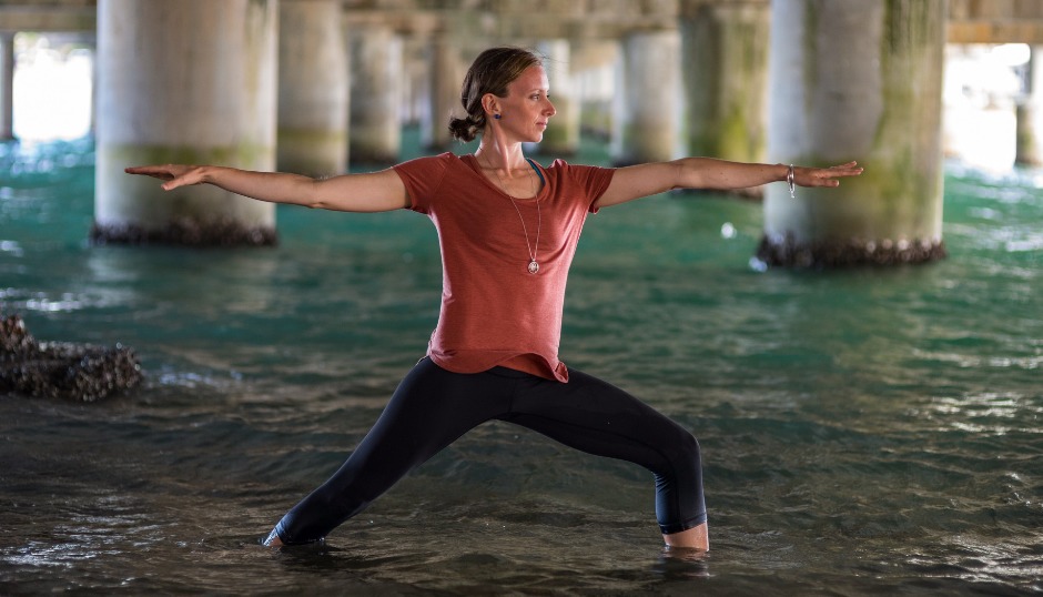 warrior 2 yoga asanas hatha ASMY health wellness strength stretch grounding vata beach fitness exercise fun mind body soul